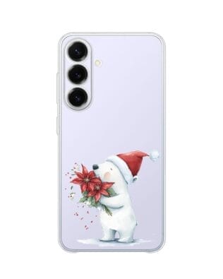 Etui do Samsung Galaxy S25 FE przeźroczyste, silikonowe Flexi, Przytulne święta, Miś świąteczny