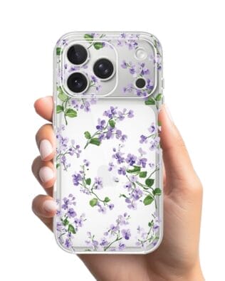 Etui do iPhone 17 Pro przeźroczyste, silikonowe Flexi, Fioletowe Bratki