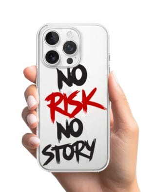 Etui do iPhone 15 Pro przeźroczyste, silikonowe Flexi, Positive Vibes, No Risk No Story