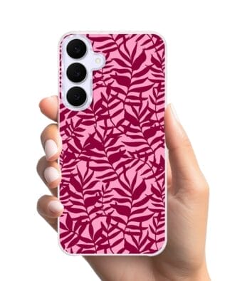 Etui do Samsung Galaxy S25 FE z MagSafe przeźroczyste, silikonowe Flexi, Summer Patterns, bordowe liście