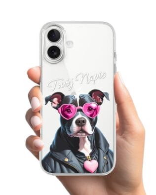 Etui do iPhone 17 przeźroczyste, silikonowe Flexi, Puppy Love, pies rasy Amstaff