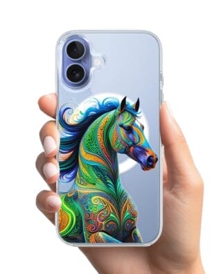 Etui do iPhone 17 z MagSafe przeźroczyste, silikonowe Flexi, Dzika Mandala, Koń