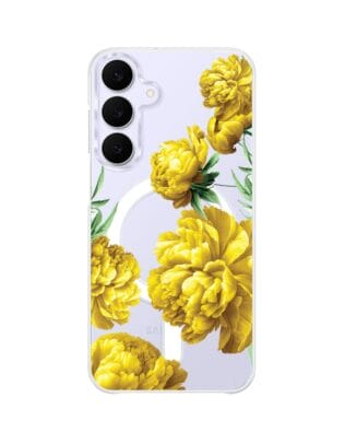 Etui do Samsung Galaxy S25 FE z MagSafe przeźroczyste, silikonowe Flexi, żółte piwonie