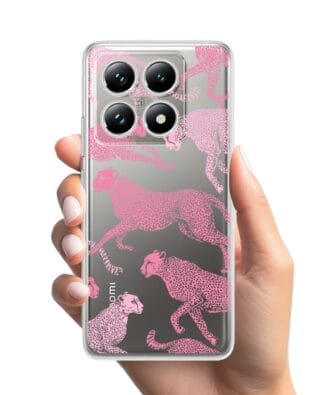 Etui do Xiaomi 14T Pro przeźroczyste, silikonowe Flexi, Mystic, Różowe pumy