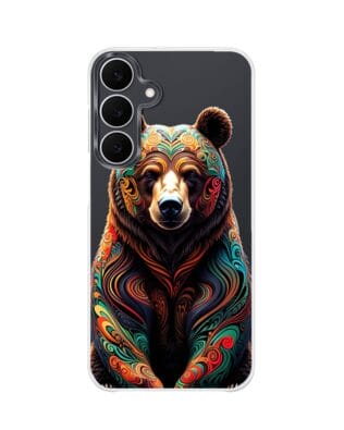 Etui do Samsung Galaxy S25 FE z MagSafe przeźroczyste, silikonowe Flexi, Dzika Mandala, Niedźwiedź