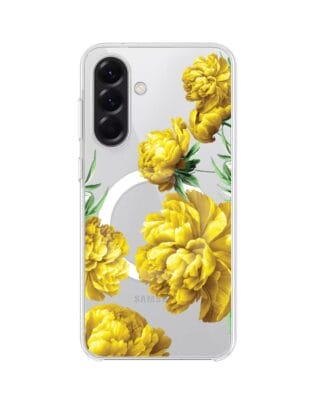 Etui do Samsung Galaxy A56 5G z MagSafe przeźroczyste, silikonowe Flexi, żółte piwonie