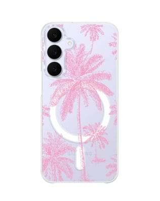 Etui do Samsung Galaxy S25 FE z MagSafe przeźroczyste, silikonowe Flexi, Mystic, Różowe palmy