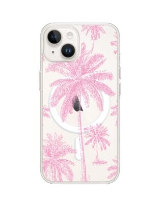 Etui do iPhone 14 z MagSafe przeźroczyste, silikonowe Flexi, Mystic, Różowe palmy