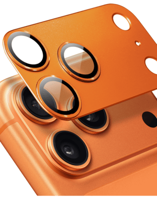 Metalowa osłona na cały aparat z wbudowanymi szkłami do iPhone 17 Pro, pomarańczowa