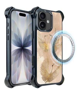 Etui do iPhone 17 IBIZU DropGuard Ultra z MagSafe, Boho, Złote żurawie