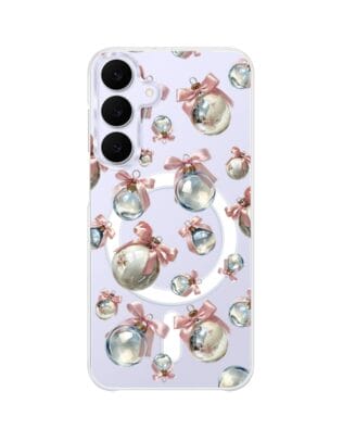 Etui do Samsung Galaxy S25 FE z MagSafe przeźroczyste, silikonowe Flexi, Przytulne święta, Pastelowe bombki
