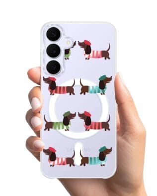 Etui do Samsung Galaxy S25 FE z MagSafe przeźroczyste, silikonowe Flexi, Summer Patterns, eleganckie jamniki