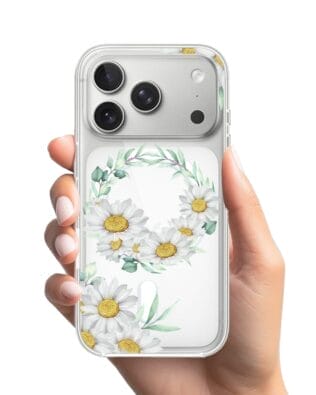 Etui do iPhone 17 Pro Max z MagSafe przeźroczyste, silikonowe Flexi, wianek stokrotek