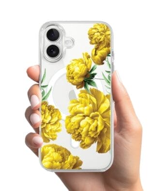 Etui do iPhone 17 z MagSafe przeźroczyste, silikonowe Flexi, żółte piwonie
