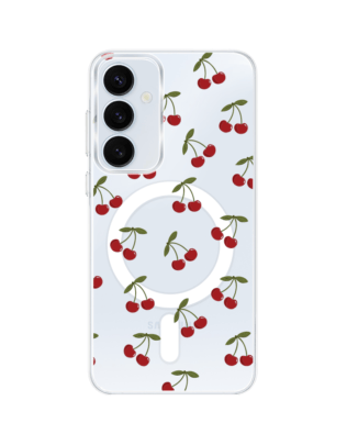 Etui do Samsung Galaxy A55 5G z MagSafe przeźroczyste, silikonowe Flexi, Mini Patterns, Wiśnie