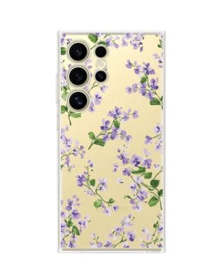 Etui do Samsung Galaxy S24 Ultra przeźroczyste, silikonowe Flexi, Fioletowe Bratki