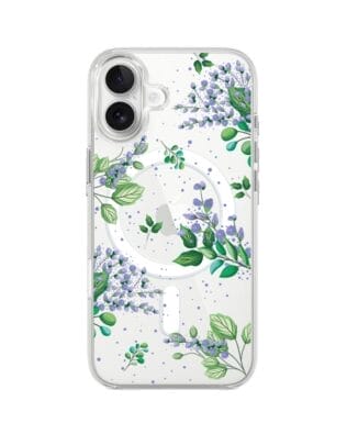 Etui do iPhone 17 z MagSafe przeźroczyste, silikonowe Flexi, fioletowe kwiatki