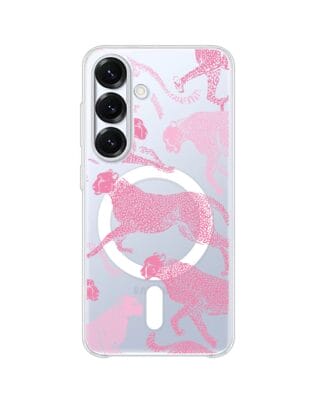 Etui do Samsung Galaxy S25 z MagSafe przeźroczyste, silikonowe Flexi, Mystic, Różowe pumy