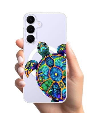Etui do Samsung Galaxy S25 FE z MagSafe przeźroczyste, silikonowe Flexi, Dzika Mandala, Żółw