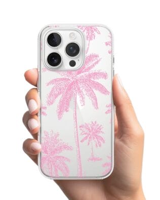Etui do iPhone 13 Pro przeźroczyste, silikonowe Flexi, Mystic, Różowe palmy