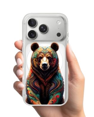 Etui do iPhone 17 Pro Max z MagSafe przeźroczyste, silikonowe Flexi, Dzika Mandala, Niedźwiedź