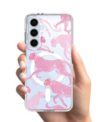 Etui do Samsung Galaxy S24 FE z MagSafe przeźroczyste, silikonowe Flexi, Mystic, Różowe pumy