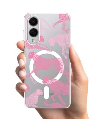 Etui do Samsung Galaxy S25 Edge z MagSafe przeźroczyste, silikonowe Flexi, Mystic, Różowe pumy