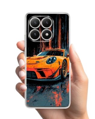 Etui do Xiaomi 15T przeźroczyste, silikonowe Flexi, Szybkie Auta, Pomarańczowa 911