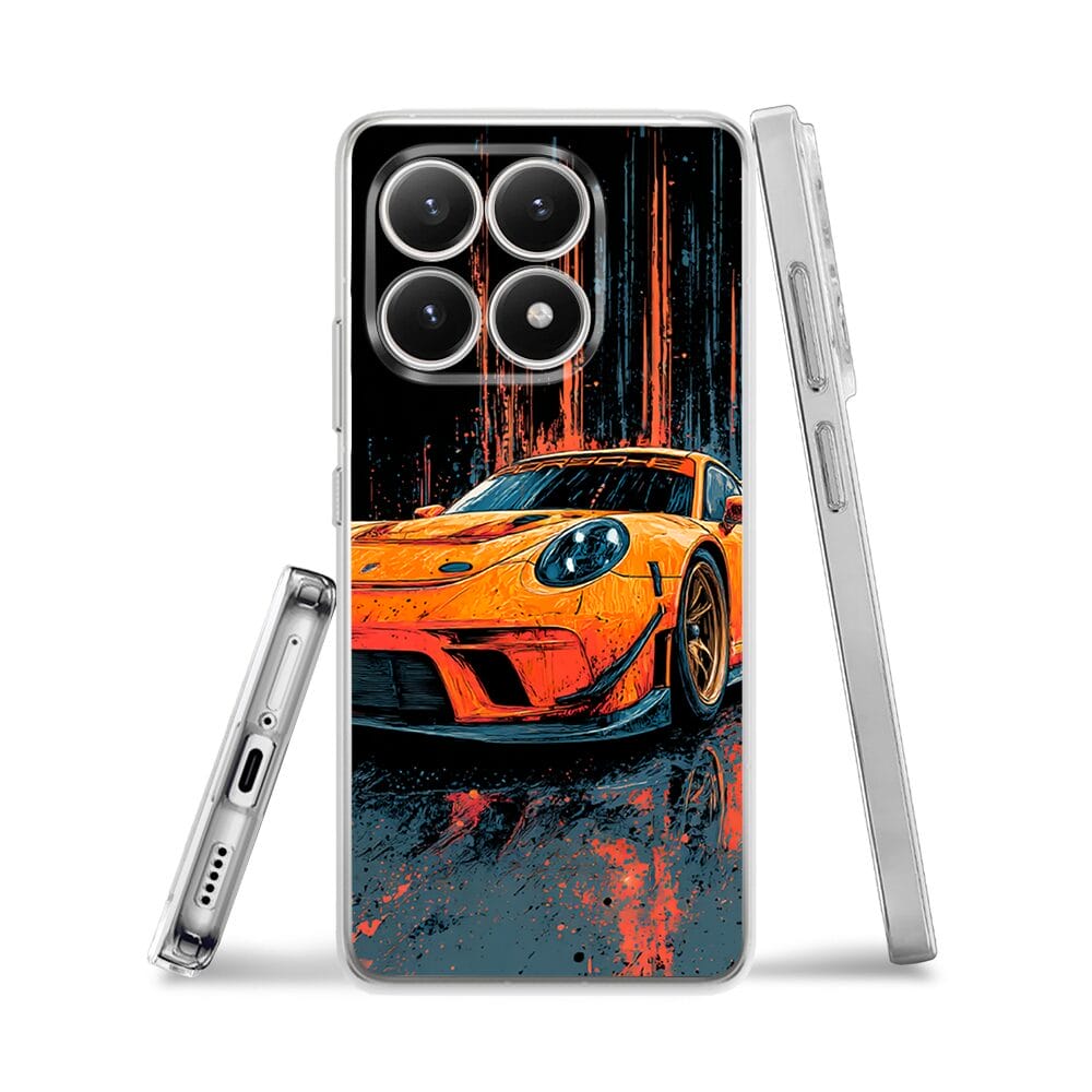 Etui do Xiaomi 15T przeźroczyste, silikonowe Flexi, Szybkie Auta, Pomarańczowa 911 - obrazek 3
