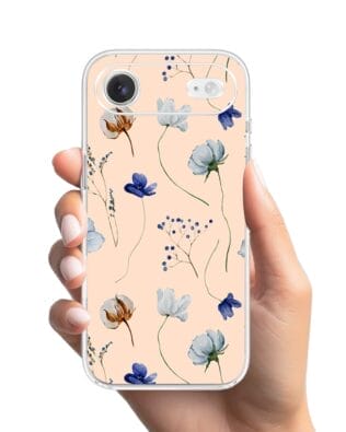Etui do iPhone Air przeźroczyste, silikonowe Flexi, Summer Patterns, kwiatki niebieskie na pudrowym tle