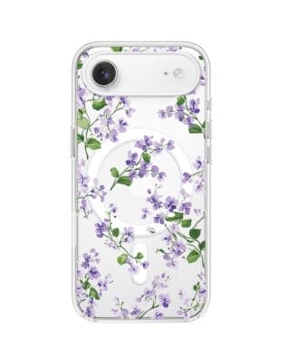 Etui do iPhone Air z MagSafe przeźroczyste, silikonowe Flexi, Fioletowe Bratki