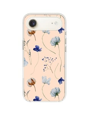 Etui do iPhone Air z MagSafe przeźroczyste, silikonowe Flexi, Summer Patterns, kwiatki niebieskie na pudrowym tle