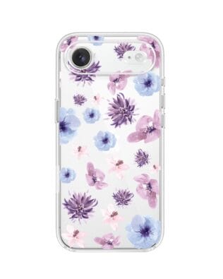 Etui do iPhone Air przeźroczyste, silikonowe Flexi, kwiatki niebieskie, fioletowe