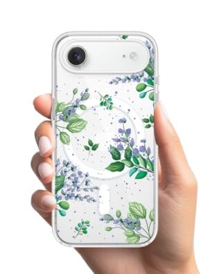 Etui do iPhone Air z MagSafe przeźroczyste, silikonowe Flexi, fioletowe kwiatki