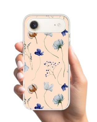 Etui do iPhone Air z MagSafe przeźroczyste, silikonowe Flexi, Summer Patterns, kwiatki niebieskie na pudrowym tle