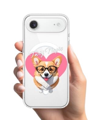 Etui do iPhone Air z MagSafe przeźroczyste, silikonowe Flexi, Puppy Love, pies rasy Corgi