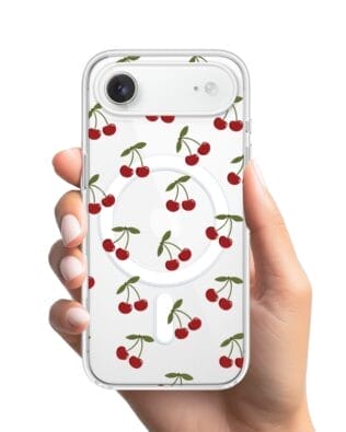 Etui do iPhone Air z MagSafe przeźroczyste, silikonowe Flexi, Mini Patterns, Wiśnie