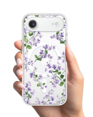 Etui do iPhone Air z MagSafe przeźroczyste, silikonowe Flexi, Fioletowe Bratki