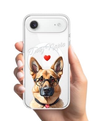 Etui do iPhone Air z MagSafe przeźroczyste, silikonowe Flexi, Puppy Love, pies rasy Owczarek Niemiecki