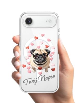 Etui do iPhone Air z MagSafe przeźroczyste, silikonowe Flexi, Puppy Love, pies rasy Mops