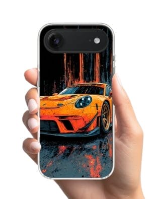 Etui do iPhone Air z MagSafe przeźroczyste, silikonowe Flexi, Szybkie Auta, Pomarańczowa 911