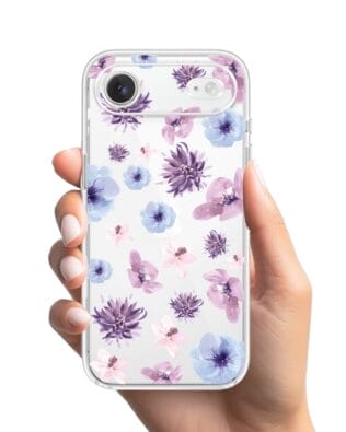 Etui do iPhone Air przeźroczyste, silikonowe Flexi, kwiatki niebieskie, fioletowe