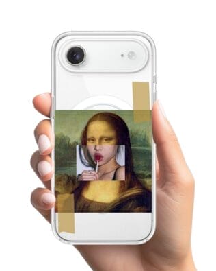 Etui do iPhone Air z MagSafe przeźroczyste, silikonowe Flexi, Mona lisa z lizakiem