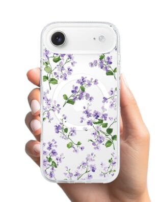 Etui do iPhone Air z MagSafe przeźroczyste, silikonowe Flexi, Fioletowe Bratki