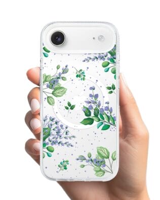 Etui do iPhone Air z MagSafe przeźroczyste, silikonowe Flexi, fioletowe kwiatki