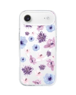 Etui do iPhone Air z MagSafe przeźroczyste, silikonowe Flexi, kwiatki niebieskie, fioletowe