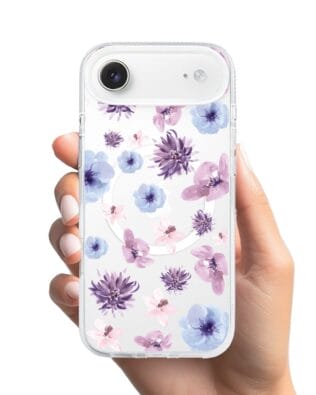 Etui do iPhone Air z MagSafe przeźroczyste, silikonowe Flexi, kwiatki niebieskie, fioletowe
