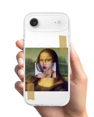 Etui do iPhone Air z MagSafe przeźroczyste, silikonowe Flexi, Mona lisa z lizakiem