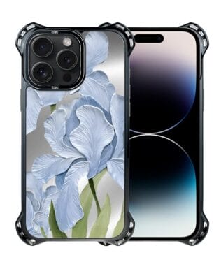 Etui do iPhone 14 Pro IBIZU DropGuard Ultra z MagSafe, Relief Garden, Błękitny irys