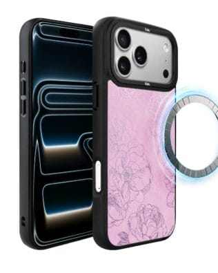 Etui do iPhone 17 Pro IBIZU DropGuard Matt z MagSafe, Relief Garden, Różowe piwonie